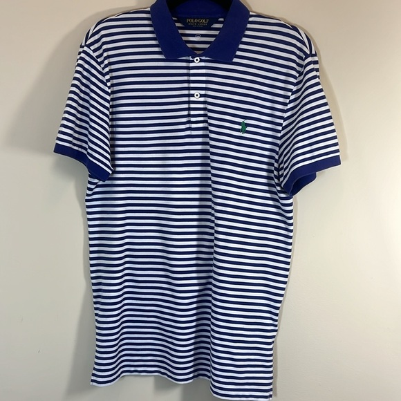 Polo Golf by Ralph Lauren Blue & White Pro-Fit Striped Shirt with Green Pony - Picture 5 of 8